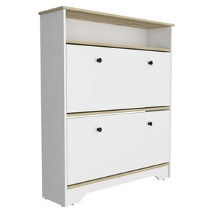 Fmfurniture - Comoda Zapatero 2 Puertas Fm-017B - Blanco Y Cafe Claro