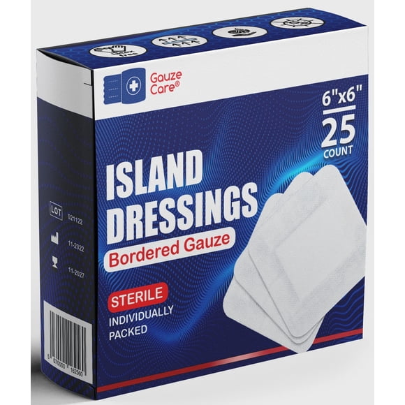 Adhesive Island Dressing GauzeCare, 15 x 15 cm, 25 unidades, estériles