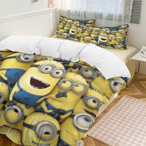 x468 Despicable Me 3-Piece Bedding Set Warm And Comfortable Soft Duvet Cover Bed Set with 1 Duvet Cover And 2 Pillowcases for Bedroom b468