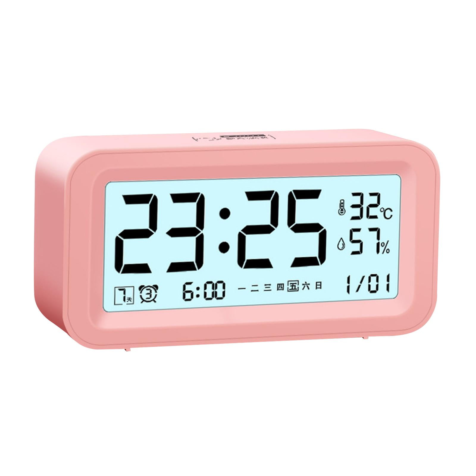 Magideal - Reloj Despertador Digital Con Repetición Con Temperatura, Humedad, Fecha, Inteligente, Luminoso, Volumen Ajustable, Brillo Para Escritorio, Oficina, V , Rosado