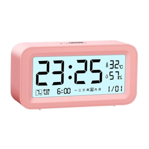 Magideal - Reloj Despertador Digital Con Repetición Con Temperatura, Humedad, Fecha, Inteligente, Luminoso, Volumen Ajustable, Brillo Para Escritorio, Oficina, V , Rosado