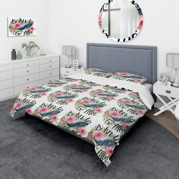 Designart Ballena Y Rosas Juego De Cama Tradicional Funda Nórdica Y Fundas