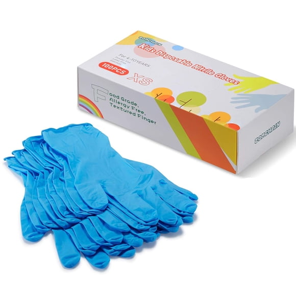 Guantes desechables de nitrilo para niños zomchain para niños de 4 a 10 años, color azul