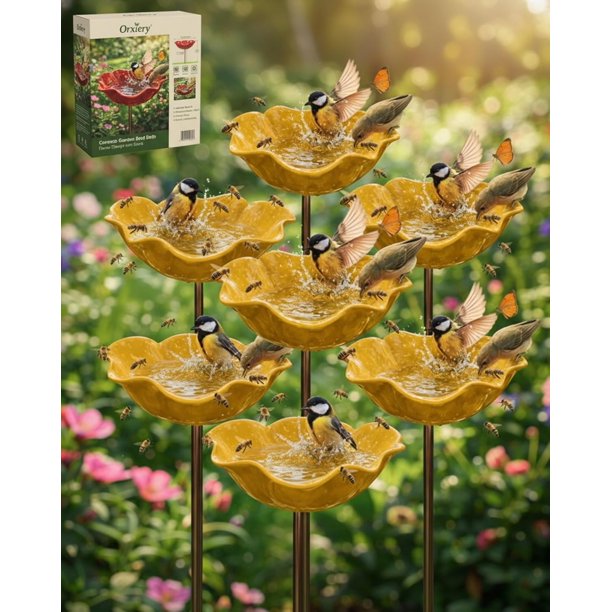 Estaca jardín flor metal hecha mano con baño abejas decoración exterior regalo polinizadores