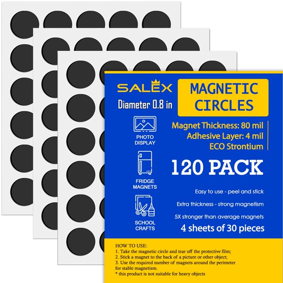 Imanes SALEX 120 piezas con respaldo adhesivo de 2 cm