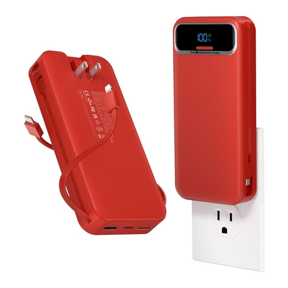 Power Bank aonidi 20000 mAh con cables y enchufe de pared, rojo