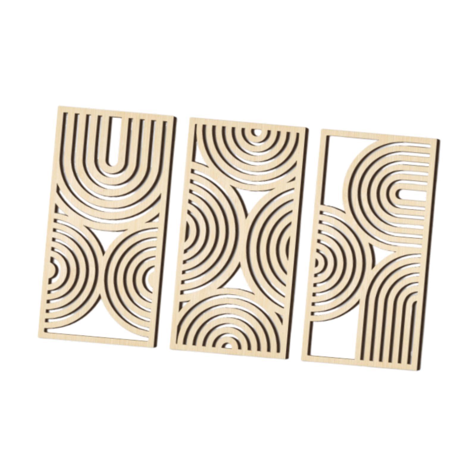 Magideal - 3 Piezas De Arte De Pared De Madera 3D Hueco Decorativo Artesanal Rústico Colgante Decoración De Pared Arte Para Baño Dormitorio Habitación De Hotel Arcos