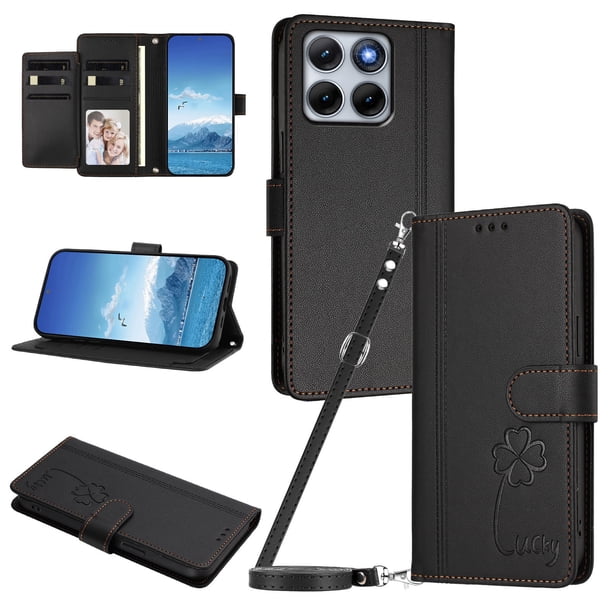 Funda Cartera Trébol para Motorola Edge 70 Fusion con Ranuras Tarjetas y Carga Inalámbrica Negro