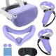thumbnail image 1 of Juego de accesorios de VR para Quest 2: carcasa de silicona, empuñaduras para el mando, protector facial, tapones para los botones, juego de paños para las gafas y protector de lentes-Morado, 1 of 6