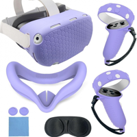 Genérico - Juego De Accesorios De Vr Para Quest 2: Carcasa De Silicona, Empuñaduras Para El Mando, Protector Facial, Tapones Para Los Botones, Juego De Paños Para Las Gafas Y Protector De Lentes-Morado