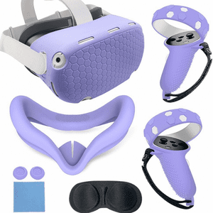 Genérico - Juego De Accesorios De Vr Para Quest 2: Carcasa De Silicona, Empuñaduras Para El Mando, Protector Facial, Tapones Para Los Botones, Juego De Paños Para Las Gafas Y Protector De Lentes-Morado
