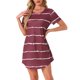 thumbnail image 1 of INSPIRE CHIC Camisón de Mujer a Rayas, Manga Corta Suave con Cuello Redondo y Dobladillo Curvo, Ropa de Dormir Ligera XL Rojo, 1 of 6