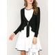 thumbnail image 5 of INSPIRE CHIC Cárdigan de punto abierto con lazo al frente, manga larga, dobladillo con volantes, para mujer, regreso a clases, talla M, negro, 5 of 8