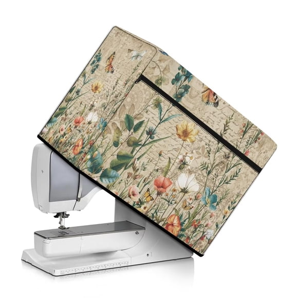 Funda para máquina de coser Kathyboom con mariposas, flores y bolsillos