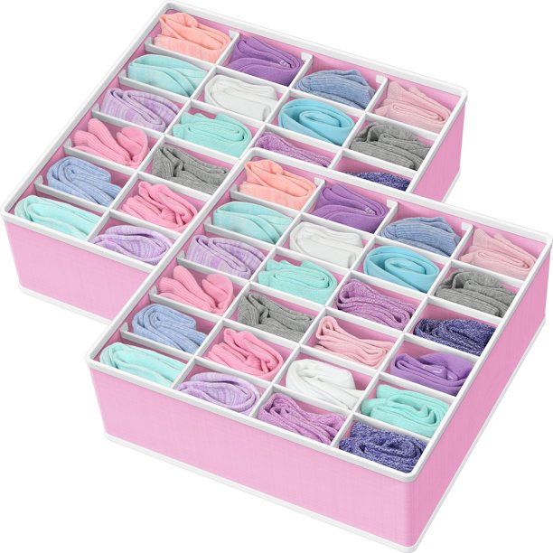 Organizador de calcetines para armario, artículos sencillos para el hogar, paquete de 2 unidades, 24 celdas, color rosa