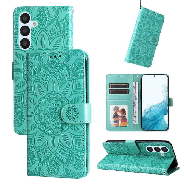 Funda tipo cartera FOXDOCK para Samsung Galaxy A54 5G , diseño girasol en relieve, cuero PU, cierre magnético, soporte y tarjetero