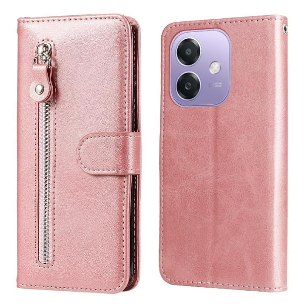 Funda con Cremallera para OPPO A5x 4G/5G, Carcasa Cartera de Cuero PU con Soporte y Tarjetero