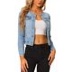 thumbnail image 1 of INSPIRE CHIC Chaqueta Vaquera Recortada de Manga Larga sin Cuello con Botones para Mujer, Regreso a Clases, Azul Claro XS, 1 of 6