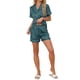 thumbnail image 2 of INSPIRE CHIC Conjunto de Pijama de Satén para Mujer Camisa de Manga Corta con Botones y Pantalones Cortos con Cuello en V y Estampado de Rayas Ropa de Dormir XS Azul Verde a Rayas, 2 of 6