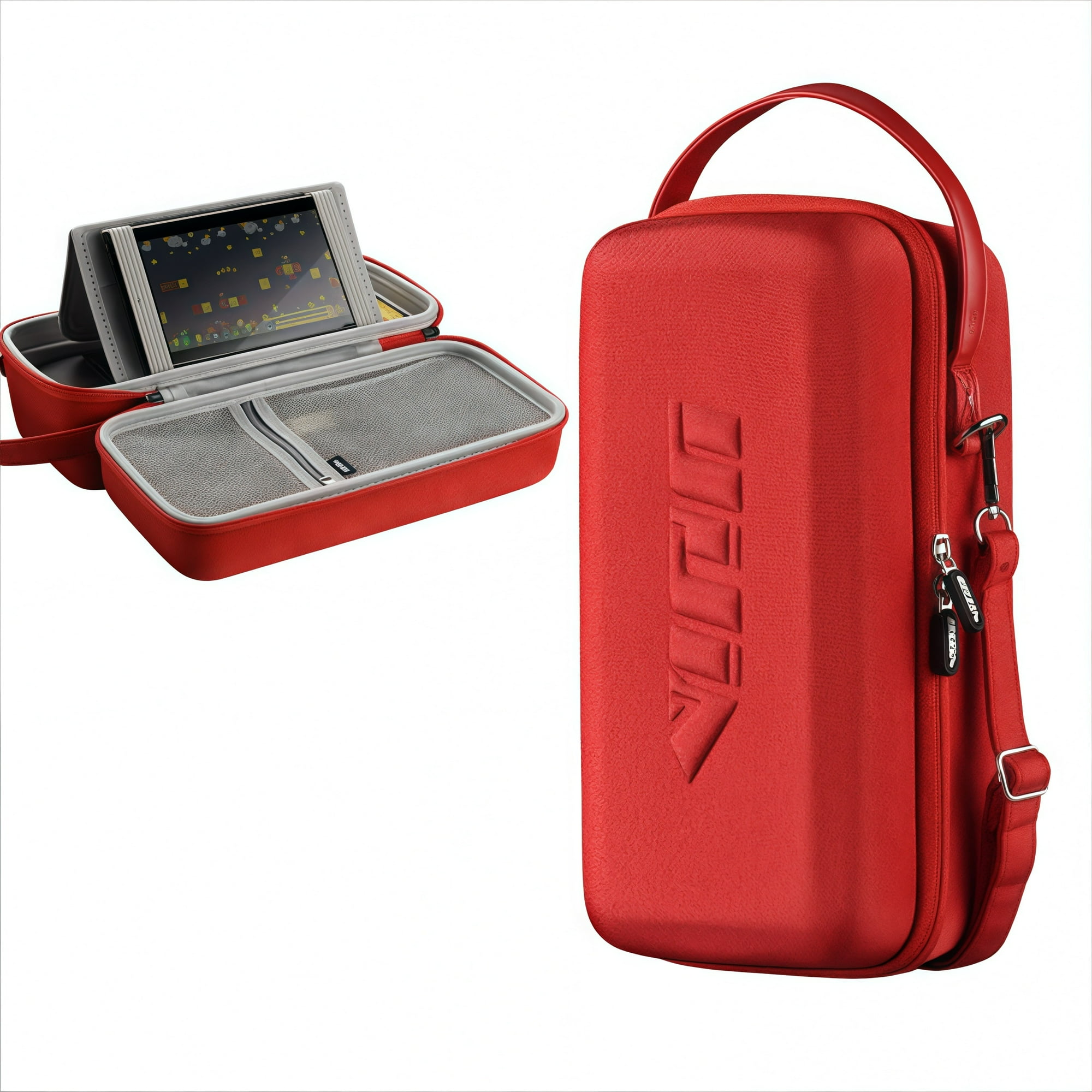 Genérico - Funda Protectora Rígida De Almacenamiento Compatible Con Nintendo Switch Oled Con Sistema De Almacenamiento 12 En 1, Carcasa De Eva Y Tejido Oxford, Diseño Compacto-rojo