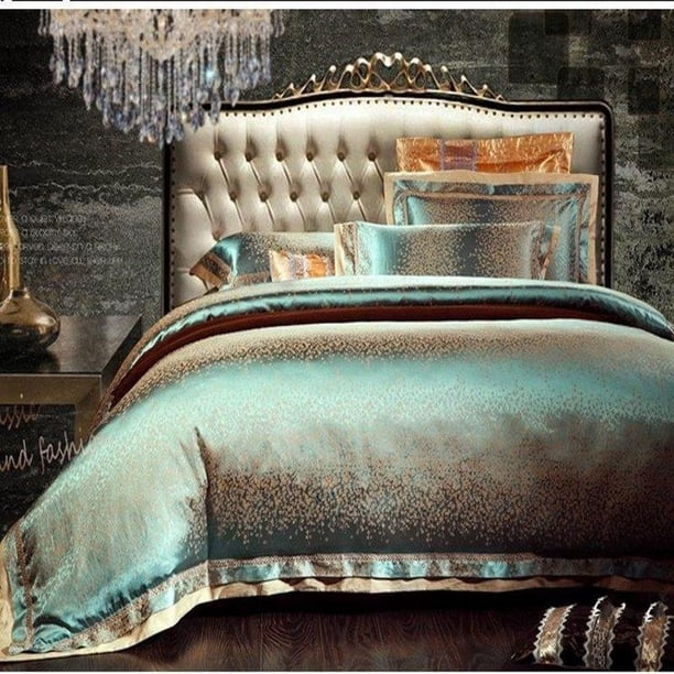 Green Jacquard Satin Luxury Quilt Duvet Cover Set Super Bedclothes Children3-Piece Bedding Set