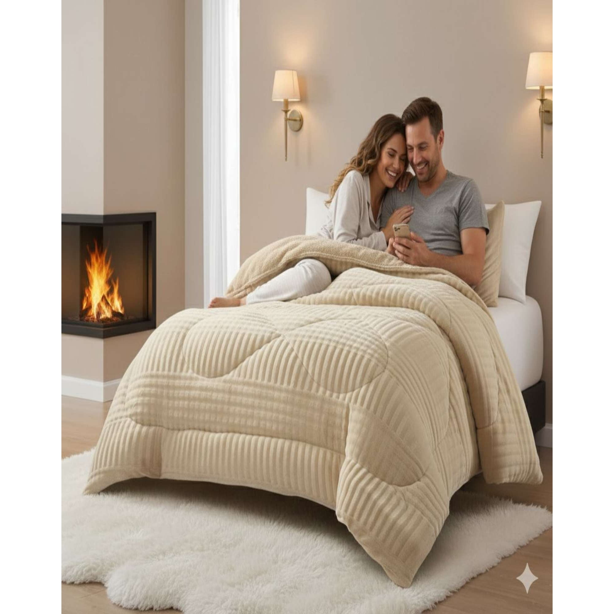 Mylhogar - Cubrecama King Sherpa Chiporro Invierno Extra Suave Premium