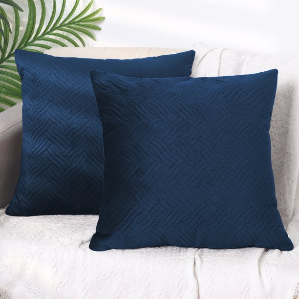 FUNDAS DE COJÍN DE TERCIOPELO TEJIDO REGALWOVEN Paquete de 2 Fundas de Cojín Decorativas Cuadradas Suaves Fundas de Almohada Azul Oscuro 18" x 18"