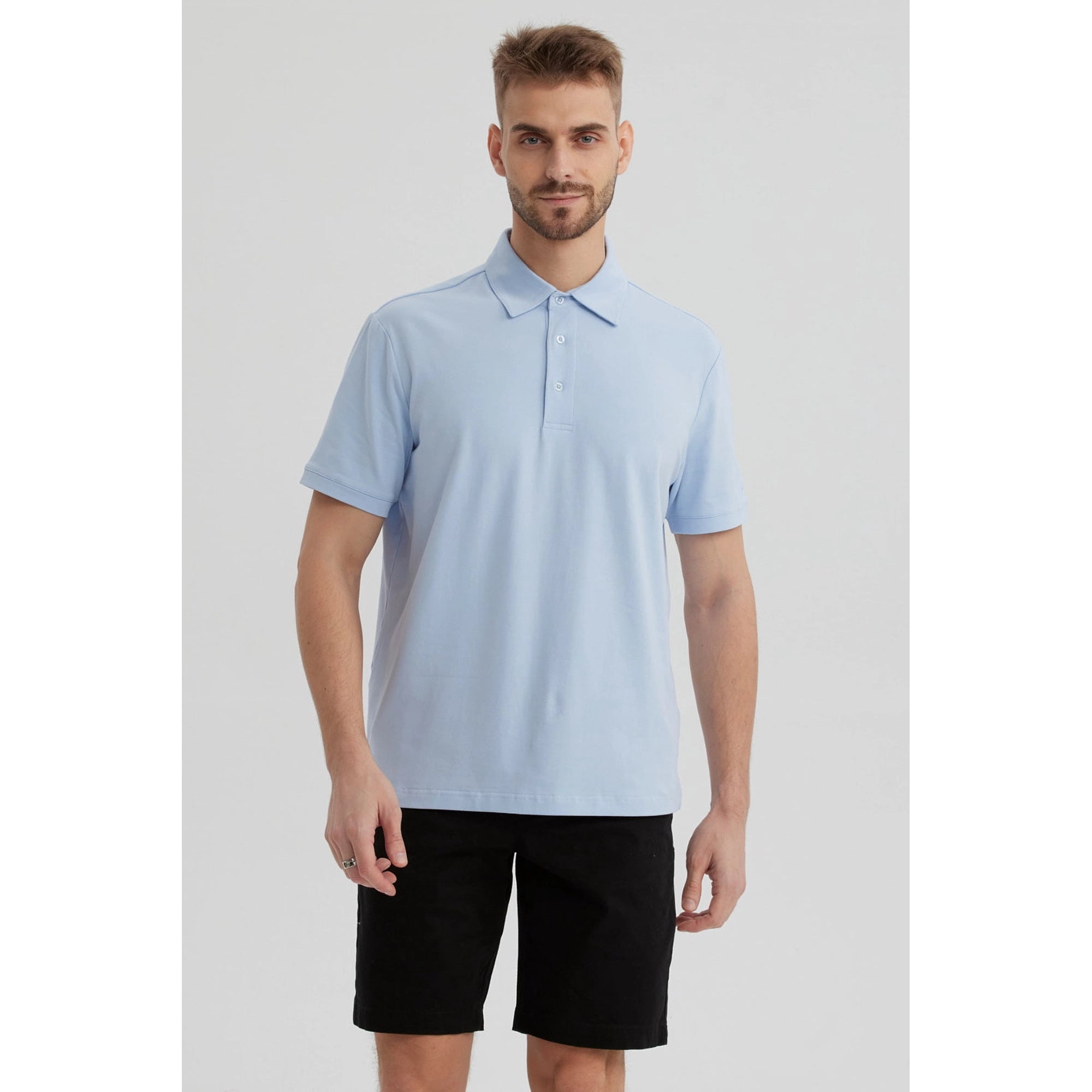 Fashionspark - Polera Hombre Slim Cuello Camisero Celeste