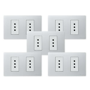 Want - Pack 5 Tomacorriente Doble Metálico 10A - Gris Blanco