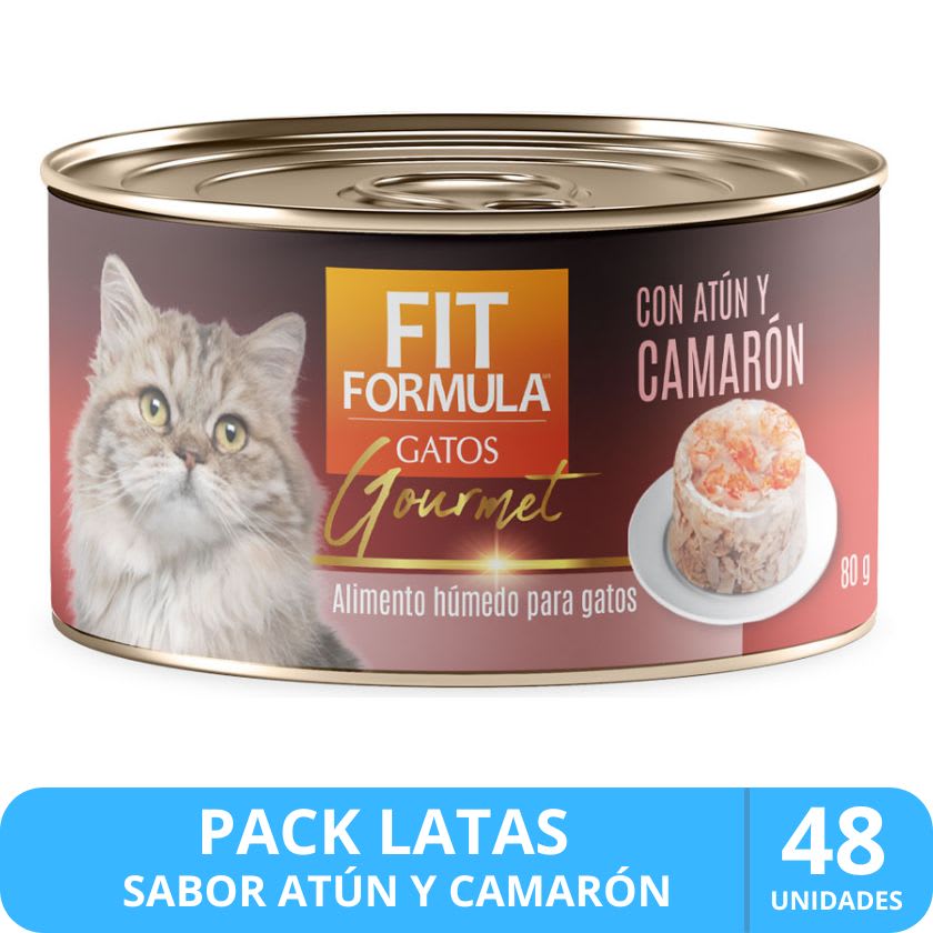 Lata Fit Formula Gato Gourmet Sabor Atún Y Camarón 80Gr Pack 48 Unidades