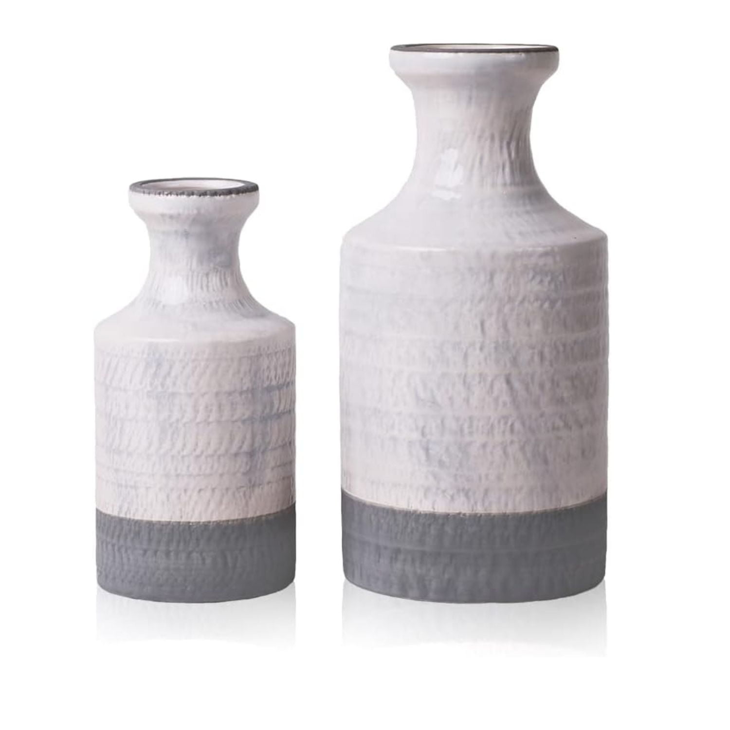 Homeessentials - Set 2 Jarrones De Cerámica Bicolor Blanco/gris