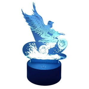 Lelumania - Lampara Ilusion 3D Moto Alas De 7 Colores, Base Touch