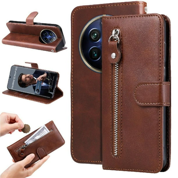 Funda con Cremallera para Realme 13 Pro 5G, Carcasa Cartera de Cuero PU con Soporte y Tarjetero