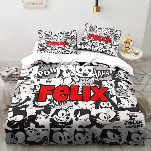 Cute F-Felix Cat Cartoon Bedding Set,Duvet Cover Comforter Bed Set Quilt Cover Pillowcase, Boys Girls Adults Bed Sheets