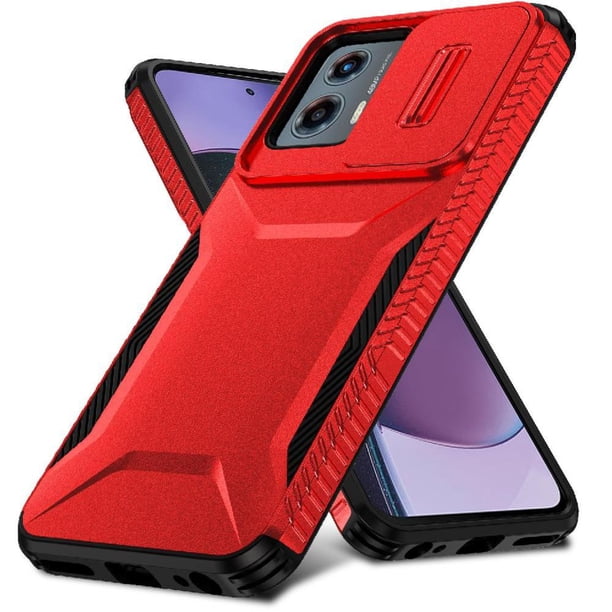 Funda Resistente para Motorola Moto G 4G 2023 con Tapa Deslizante y Protección Militar Rojo