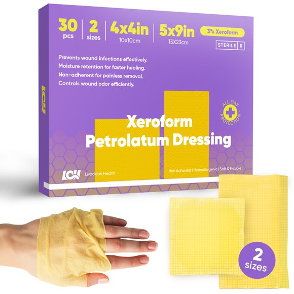 Apósito Xeroform Petrolatum 30 CT 4x4 y 5x9 para el cuidado de heridas