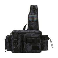 Ioensy - Bolsa De Aparejos De Pesca, Soporte Para Caña, Estuche De Transporte, Bolsa De Pecho Para Hombres Y Mujeres, Senderismo, Talla L, Patrón Negro