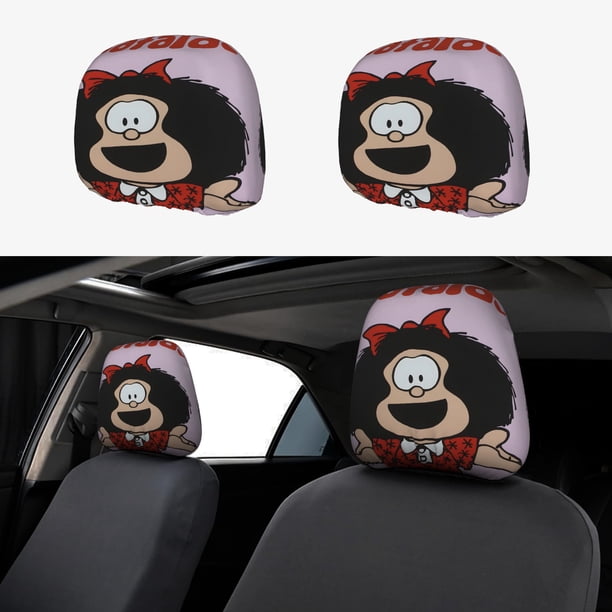 Mafalda Funda Protectora Universal para Reposacabezas de Coche, Funda Elástica para Reposacabezas de Asiento de Auto, Funda de Tela Antipolvo, Accesorios de Interior 2 Piezas