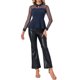 thumbnail image 2 of INSPIRE CHIC Blusa de Mujer de Malla Transparente con Peplum, Manga Larga, Cuello con Abertura y Dobladillo con Volantes, Cuello Abatible, Talla S, Azul Oscuro, 2 of 6