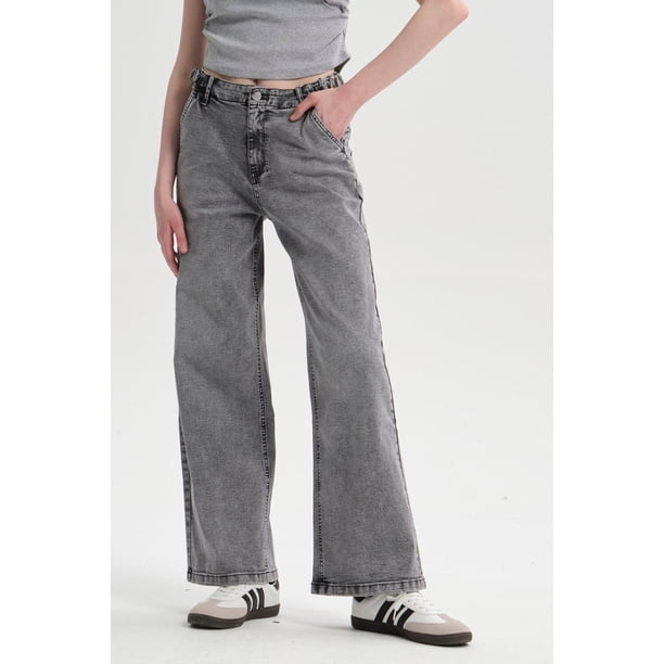 Jeans Mujer Wide Leg Lavado Gris