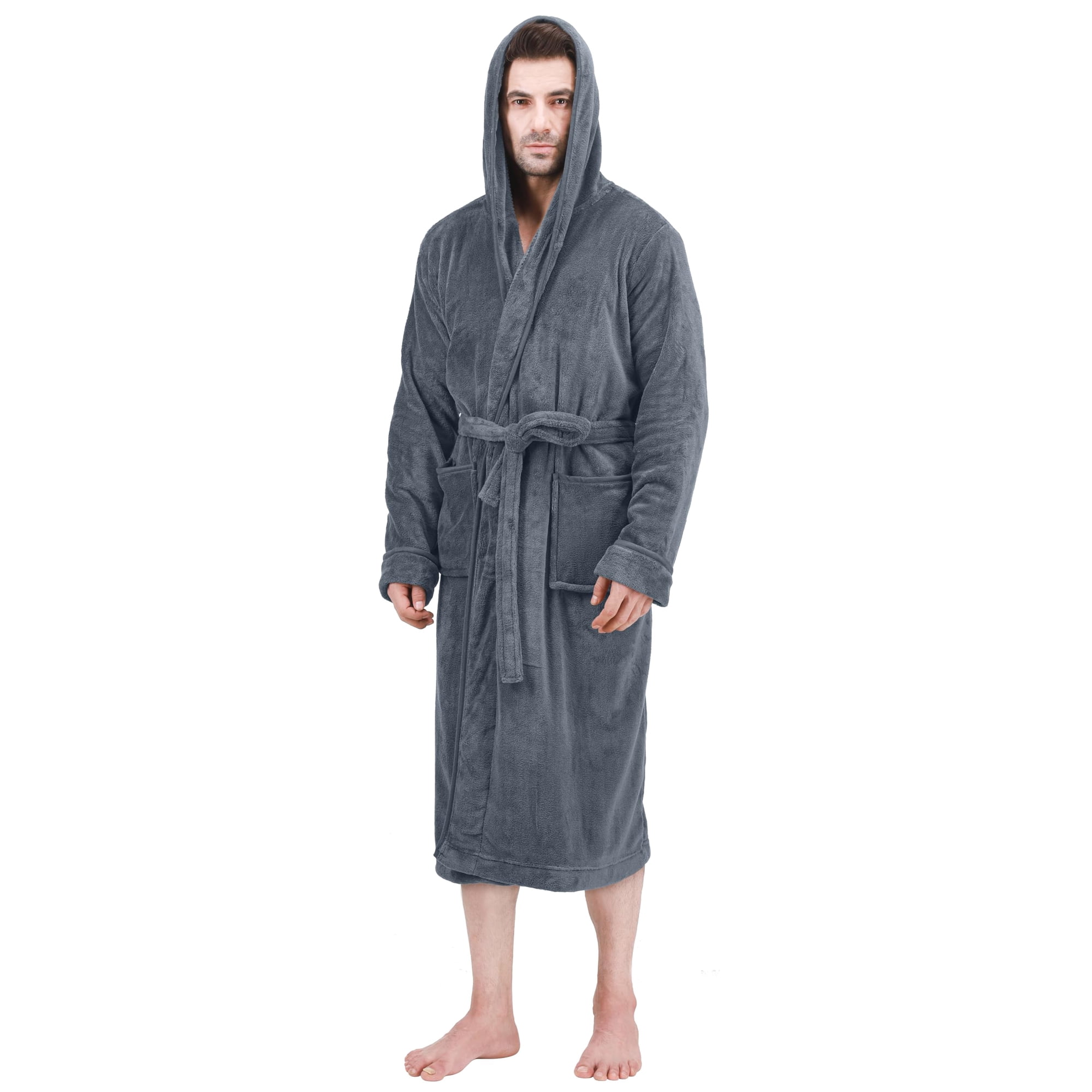 Bata De Felpa De Lujo Con Capucha Ny Threads Talla Grande Xl Gris