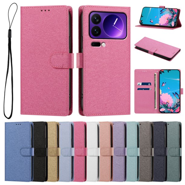 Funda Cartera de PU para Xiaomi 17 Pro con Tarjetas, Rojo Rosa