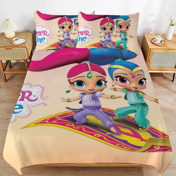 Shimmer And Shine Cartoon Bedding Sets Ultra Soft Skin-Friendly Duvet Cover 3 Piece, Cute Comforter Cover Bed Set for Boys Girls Kids