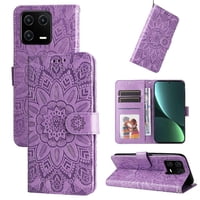 Funda Tipo Cartera Foxdock Para Xiaomi 13 , Diseño Girasol En Relieve, Cuero Pu, Cierre Magnético, Soporte Y Tarjetero