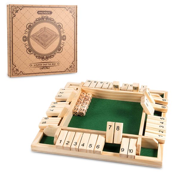 Juego Shut The Box AMEROUS para 4 jugadores con 12 dados para toda la familia
