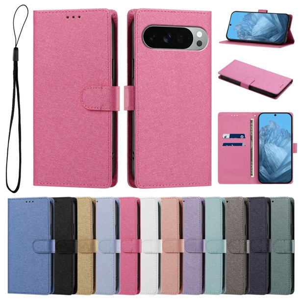 Funda Cartera de PU para Google Pixel 11 Pro XL con Tarjetas, Rojo Rosa
