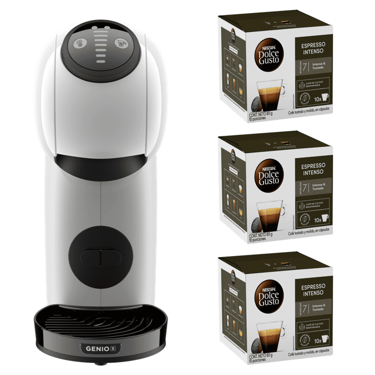 Dolce Gusto - Cafetera Genio S White + Cápsulas Espresso Intenso X3 Cajas