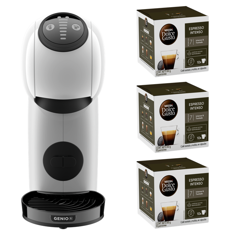 Dolce Gusto - Cafetera Genio S White + Cápsulas Espresso Intenso X3 Cajas