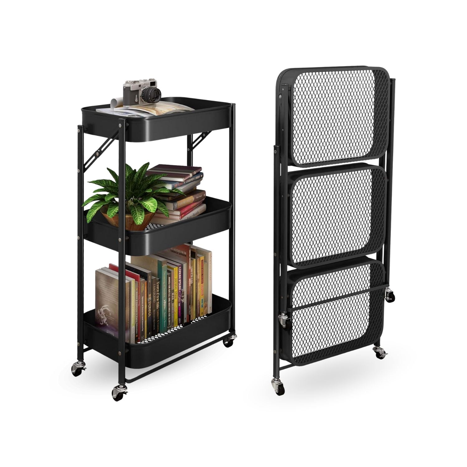 Santu Home & Deco - Carro Organizador Plegable De 3 Niveles Negro