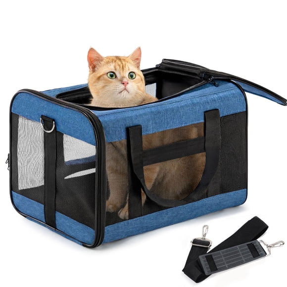 Transportadora blanda para gatos Conlun, apta para avión, azul, talla M